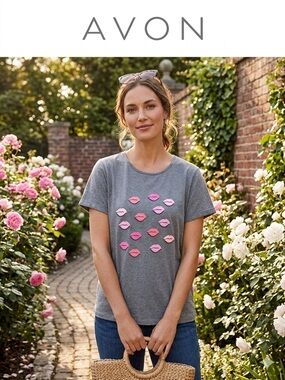 Avon Gray Top with Pink Accent Detail